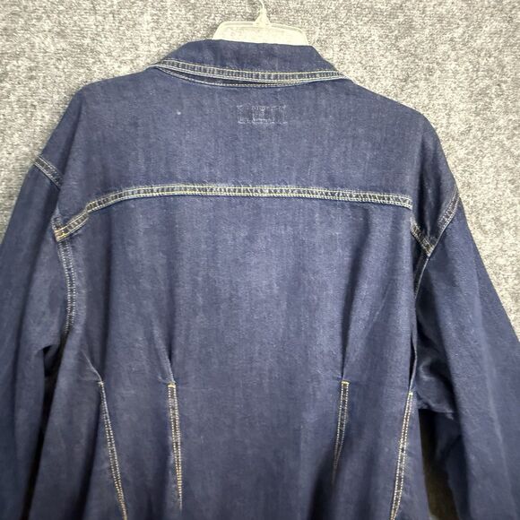 AVA & VIV Long Sleeve Denim Shacket Shirt Fitted Women 3X Dark Wash Button Darts - Picture 8 of 13